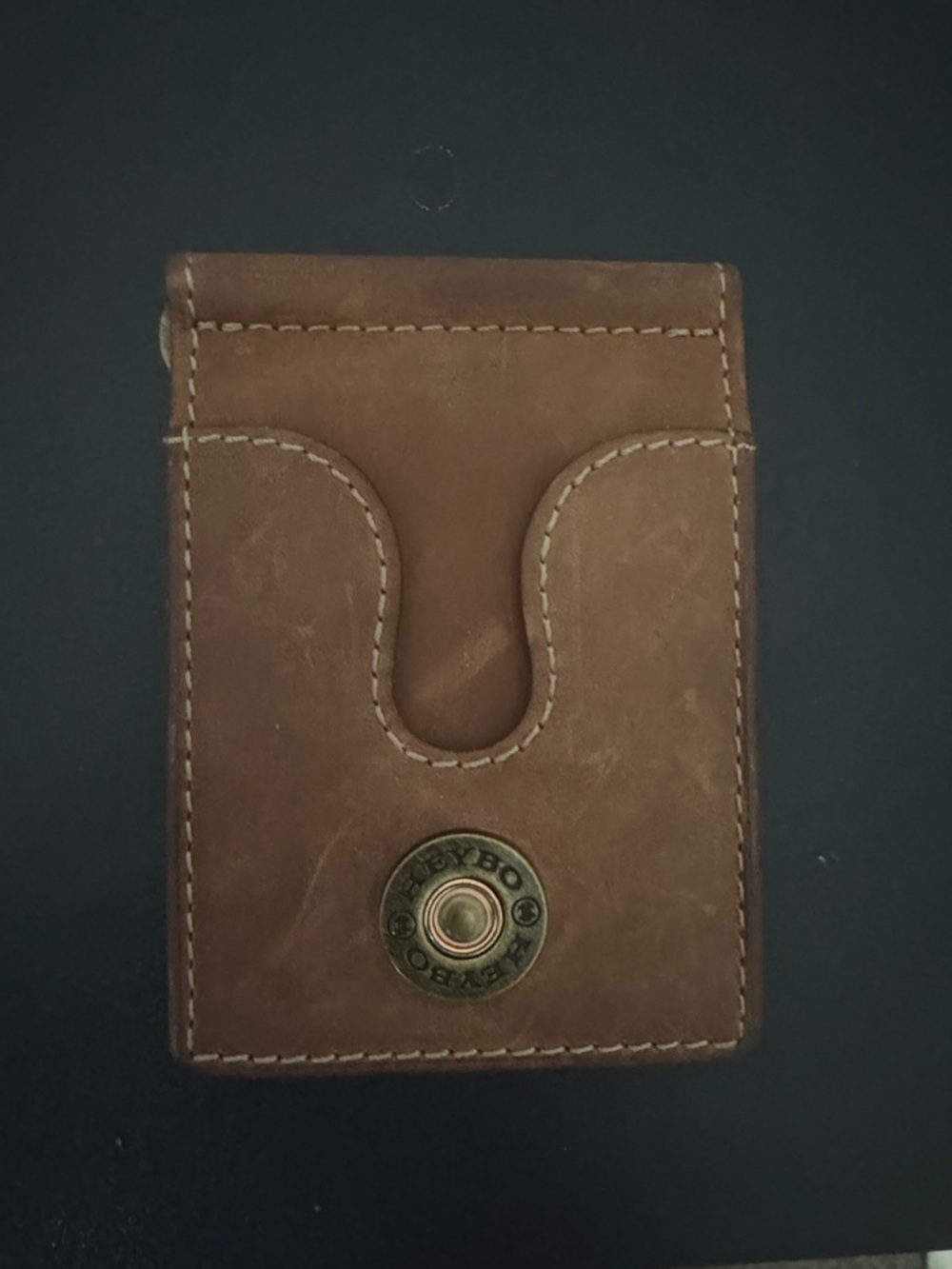 HEY BO Leather Card Wallet with Snap Accent - Brown